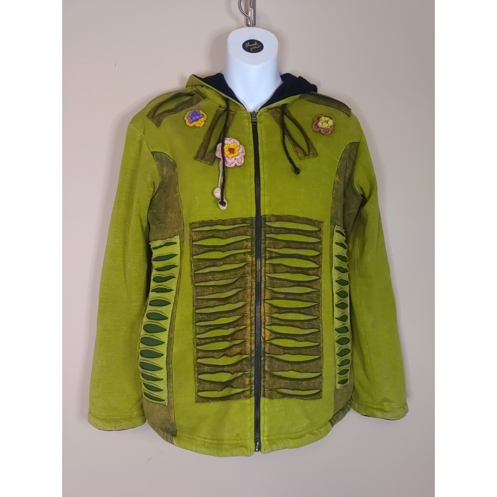 Dragonfly Women Crochet Cutout Full Zip Hooded Lined Sweatshirt Size Medium